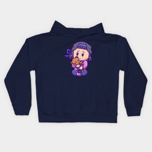 Cute Girl Hug Teddy Bear Cartoon Kids Hoodie